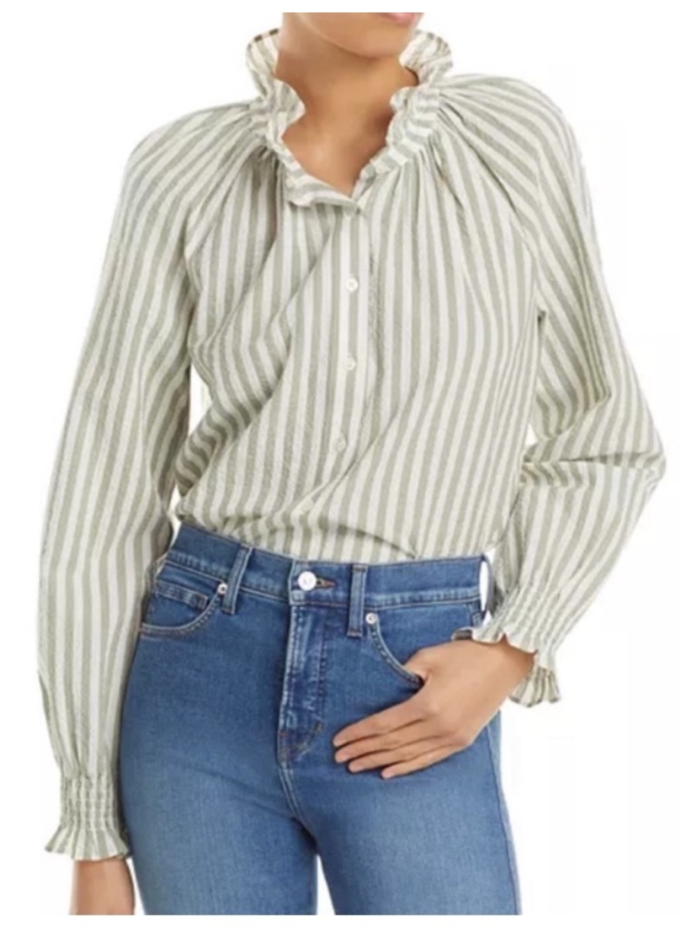 VERONICA BEARD
CALISTO SEERSUCKER SHIRT - DARK SAGE/WHITE size 2